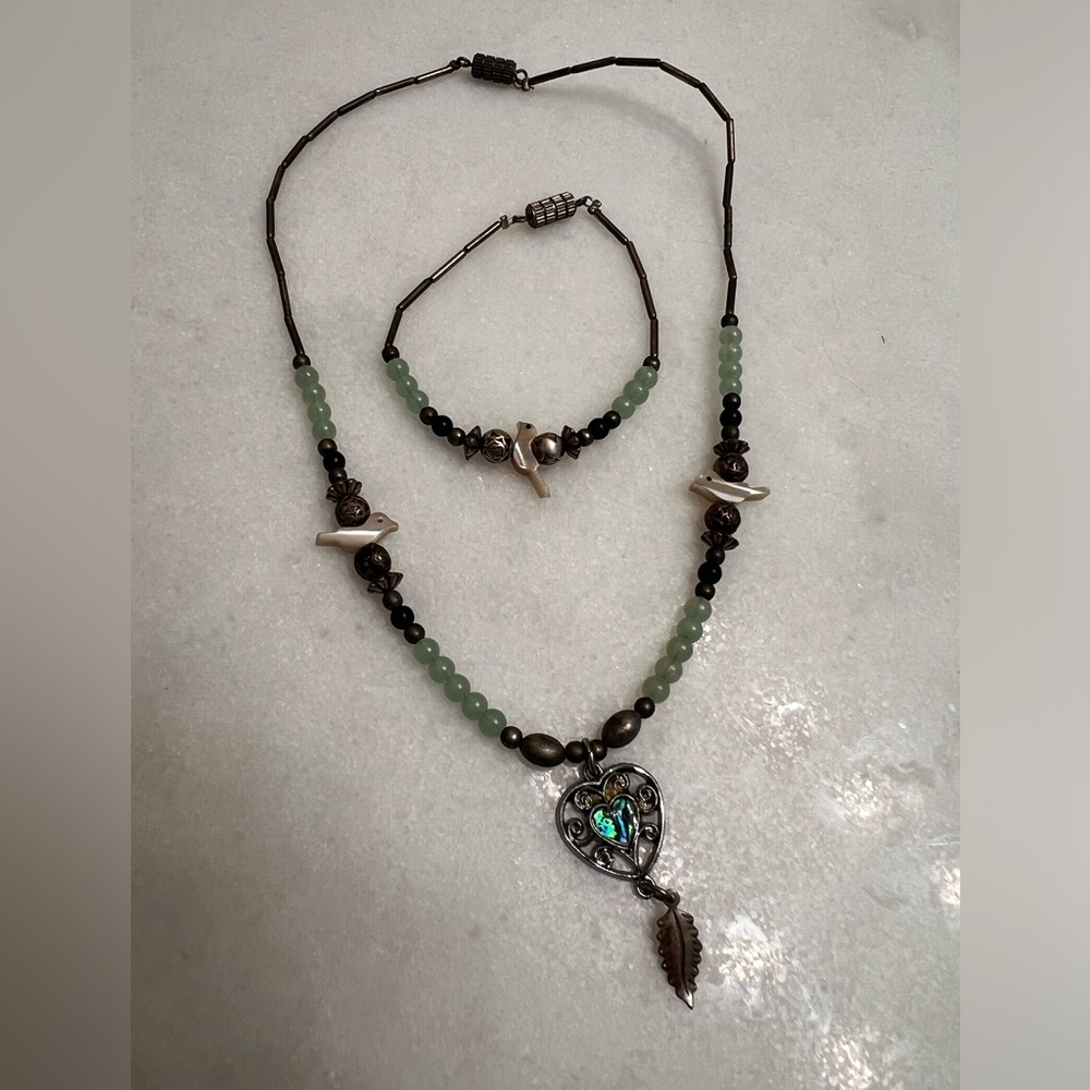Beaded Dove Necklace and Bracelet Matching Set